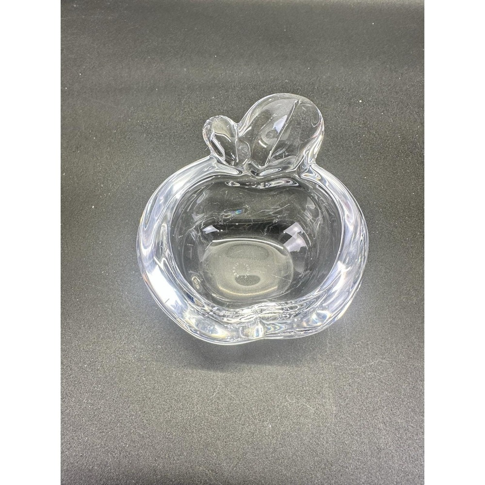 Vintage Art Vannes France Crystal Apple Ashtray Trinket Dish MCM Signed